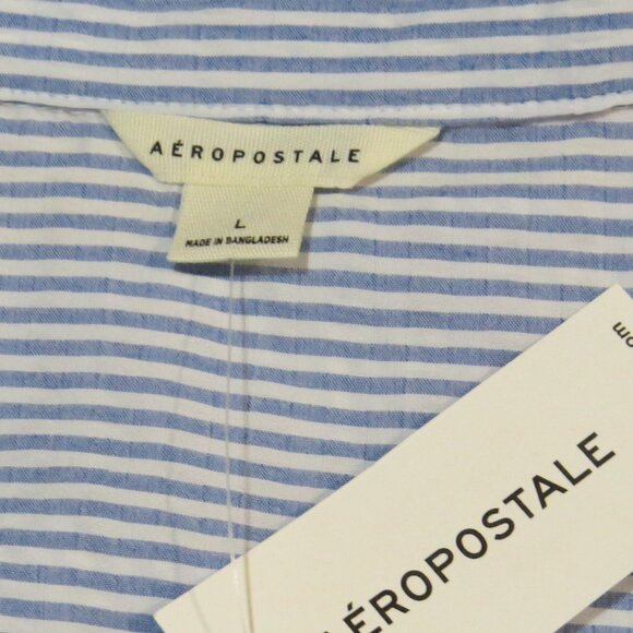 NEW Aeropostale Striped Button Front Shirt Top SIZE Large Blue - Picture 8 of 12